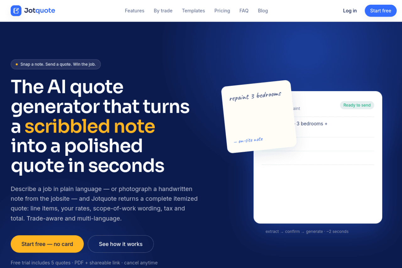 Jotquote — AI SaaS Platform website built by Senithu Software Solutions