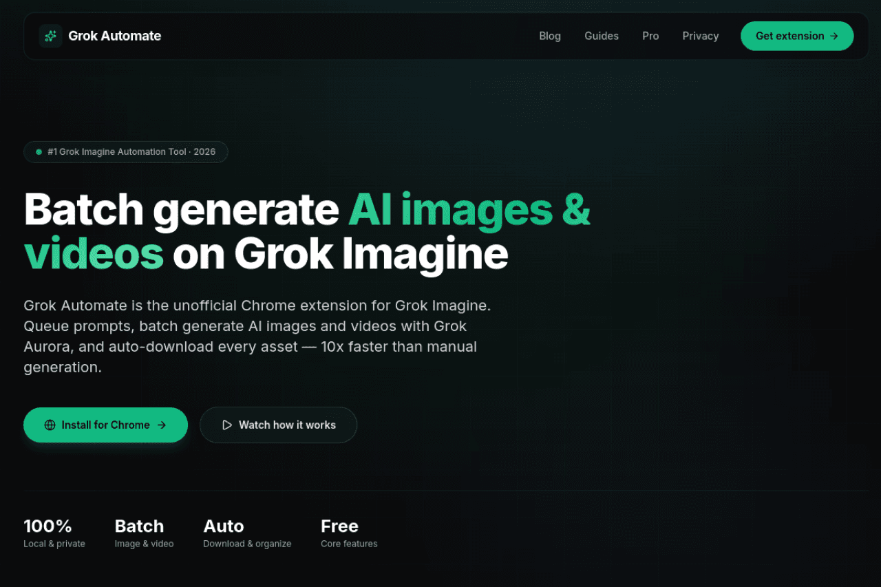 Grok Automate — Browser Extension website built by Senithu Software Solutions