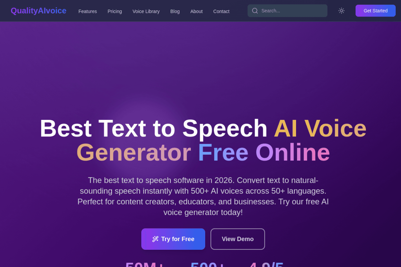 QualityAIVoice — AI Text-to-Speech website built by Senithu Software Solutions