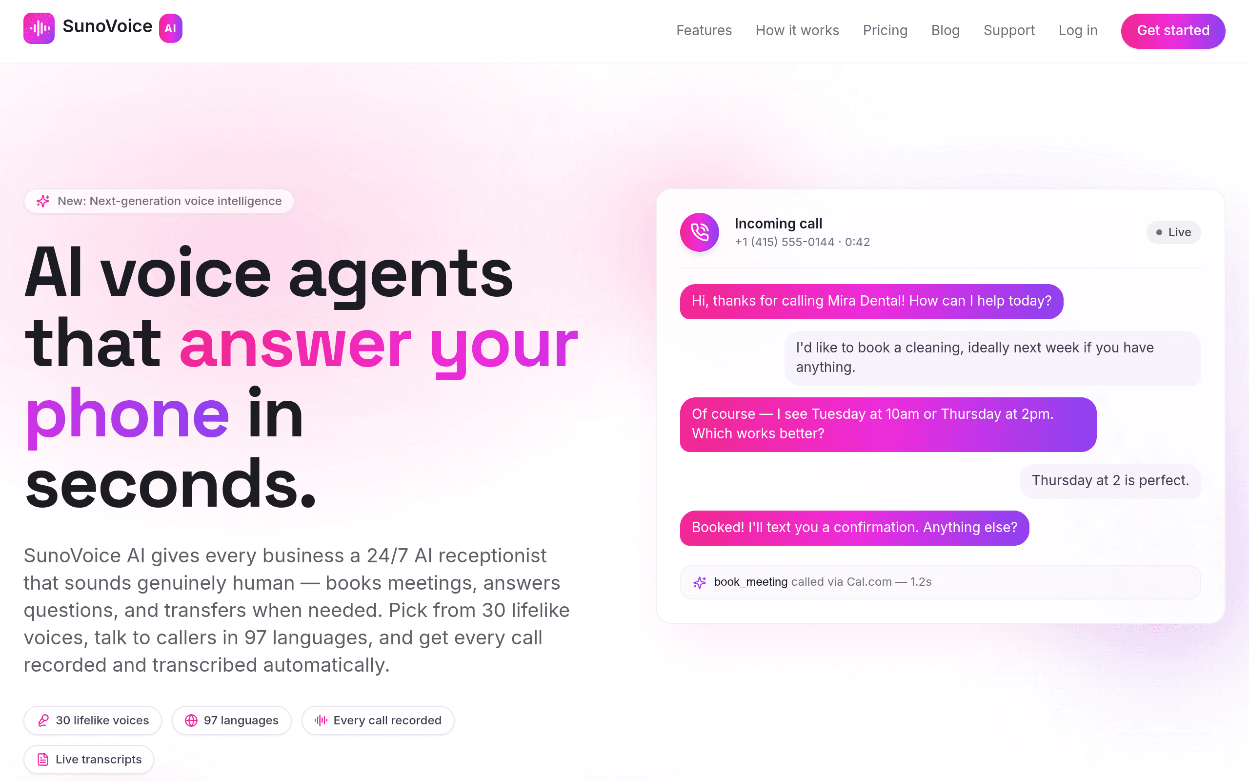 SunoVoice AI — AI Voice Agents website built by Senithu Software Solutions