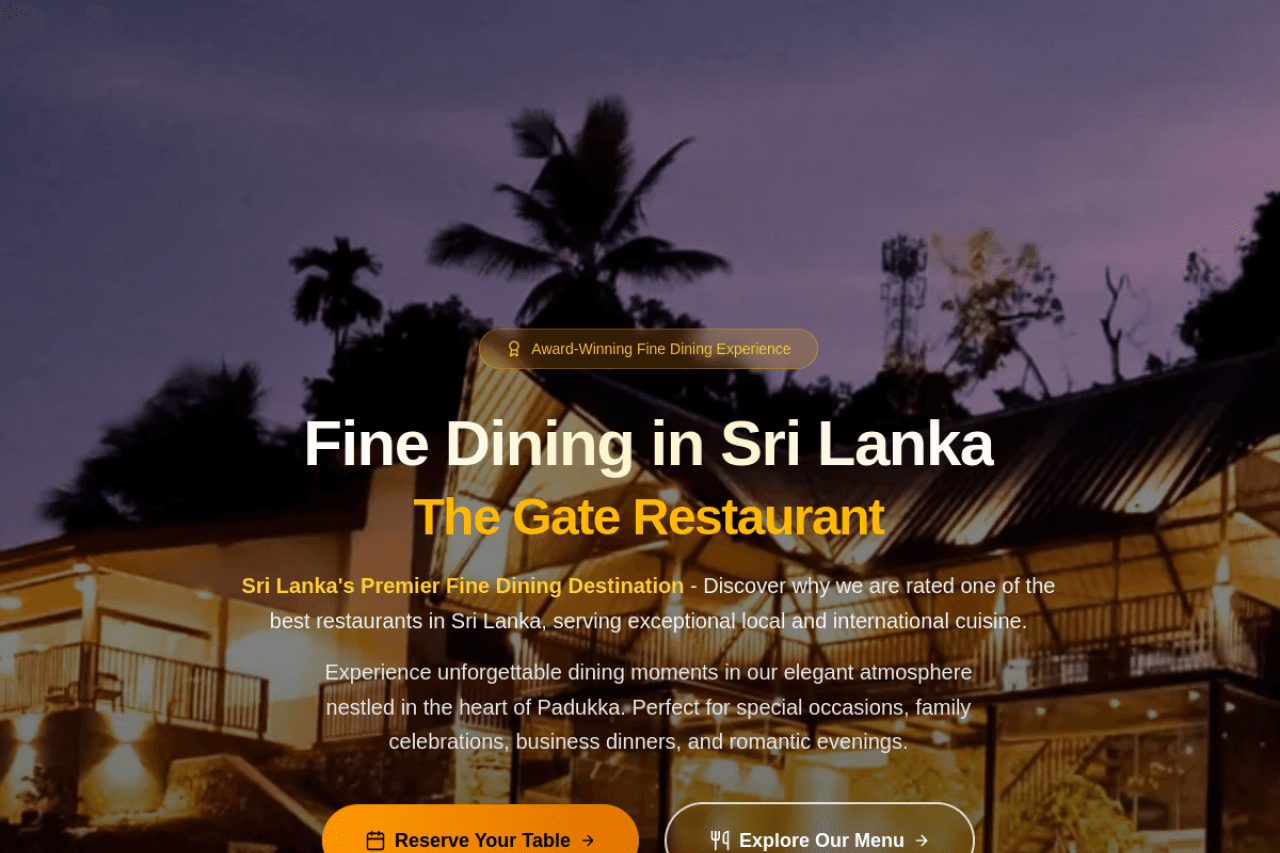 The Gate Restaurant — Hospitality Website website built by Senithu Software Solutions